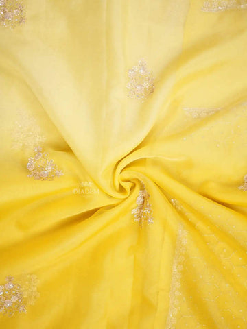 Yellow Organza Saree with Floral Embroidery Design on the Body with Embroidery Border - Diadem