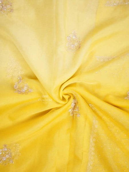 Yellow Organza Saree with Floral Embroidery Design on the Body with Embroidery Border - Diadem