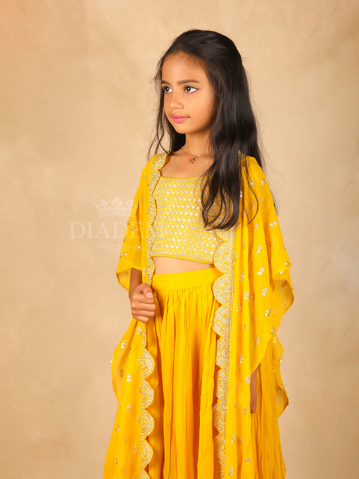 Georgette Yellow Palazzo Suit Square Neck