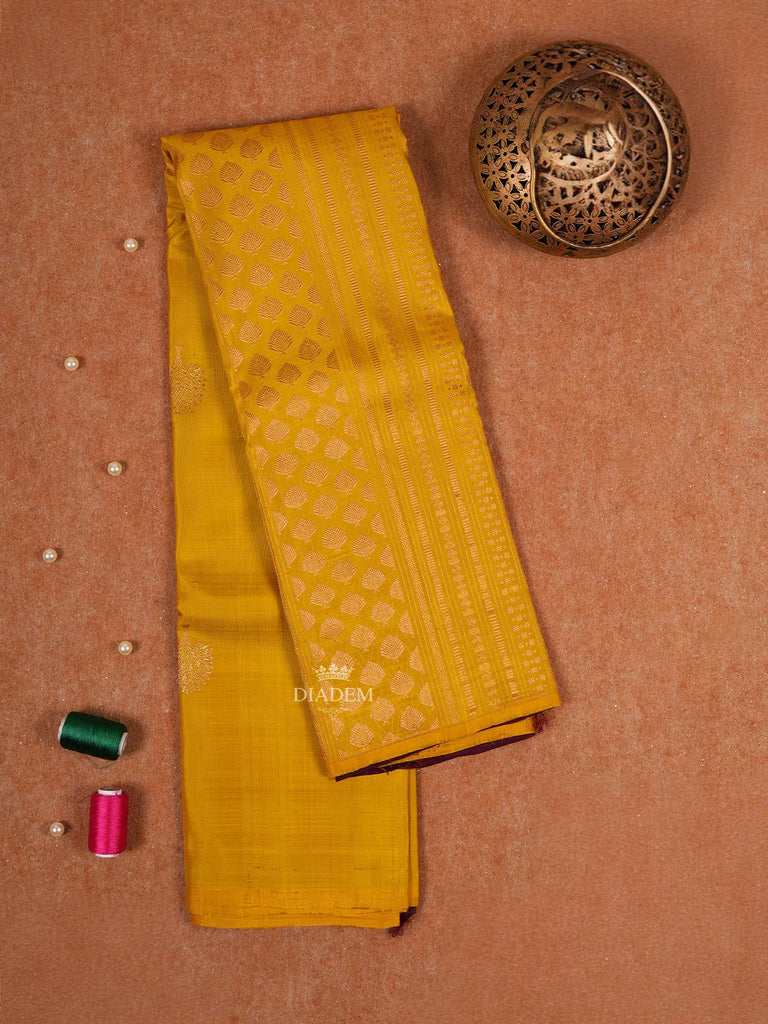 Yellow Pure Kanchipuram Silk Saree with Floral 