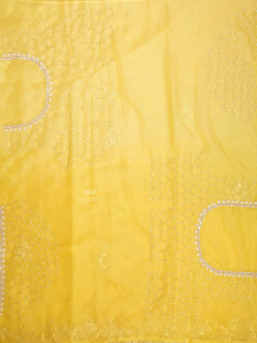 Yellow Organza Saree with Floral Embroidery Design on the Body with Embroidery Border - Diadem