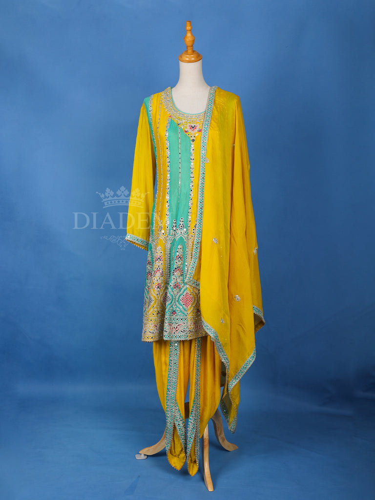 Yellow Sea Green Dhoti