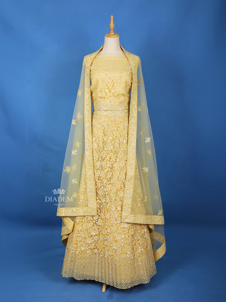 Yellow Semi Stitched Lehenga