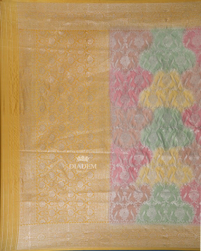 Zari Border Mustard Yellow Floral Designed