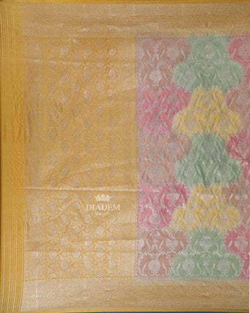 Mustard Yellow Floral Designed Bridal Banarasi Silk Saree - Diadem