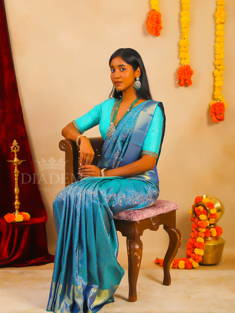 Festive Blue Kanchipuram Silk with Zari