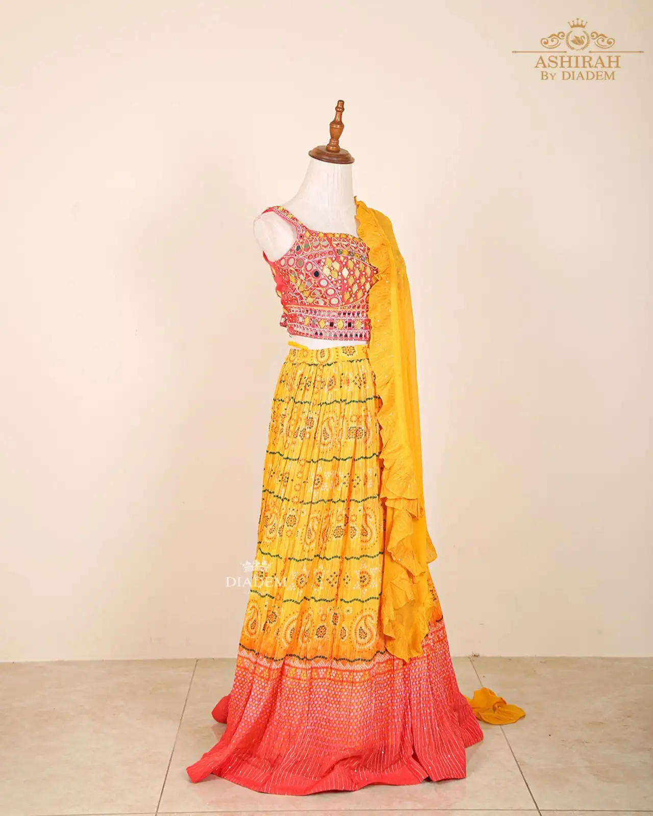 Sun Yellow Lehenga Adorned In Paisley Prints And Embroideries With Dupatta