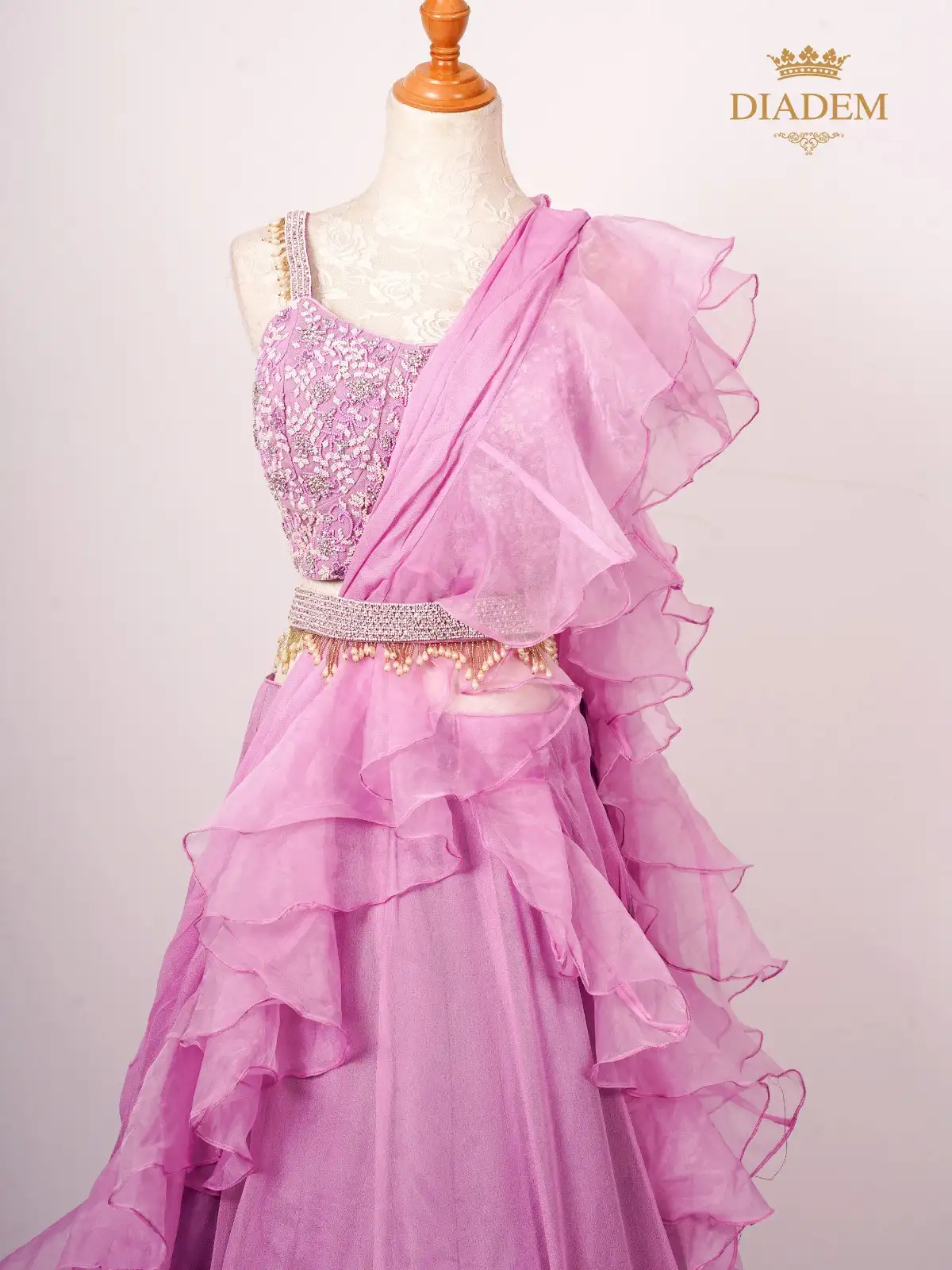 Pink With Bead And Sequins Work Sleeveless Lehenga With Dupatta