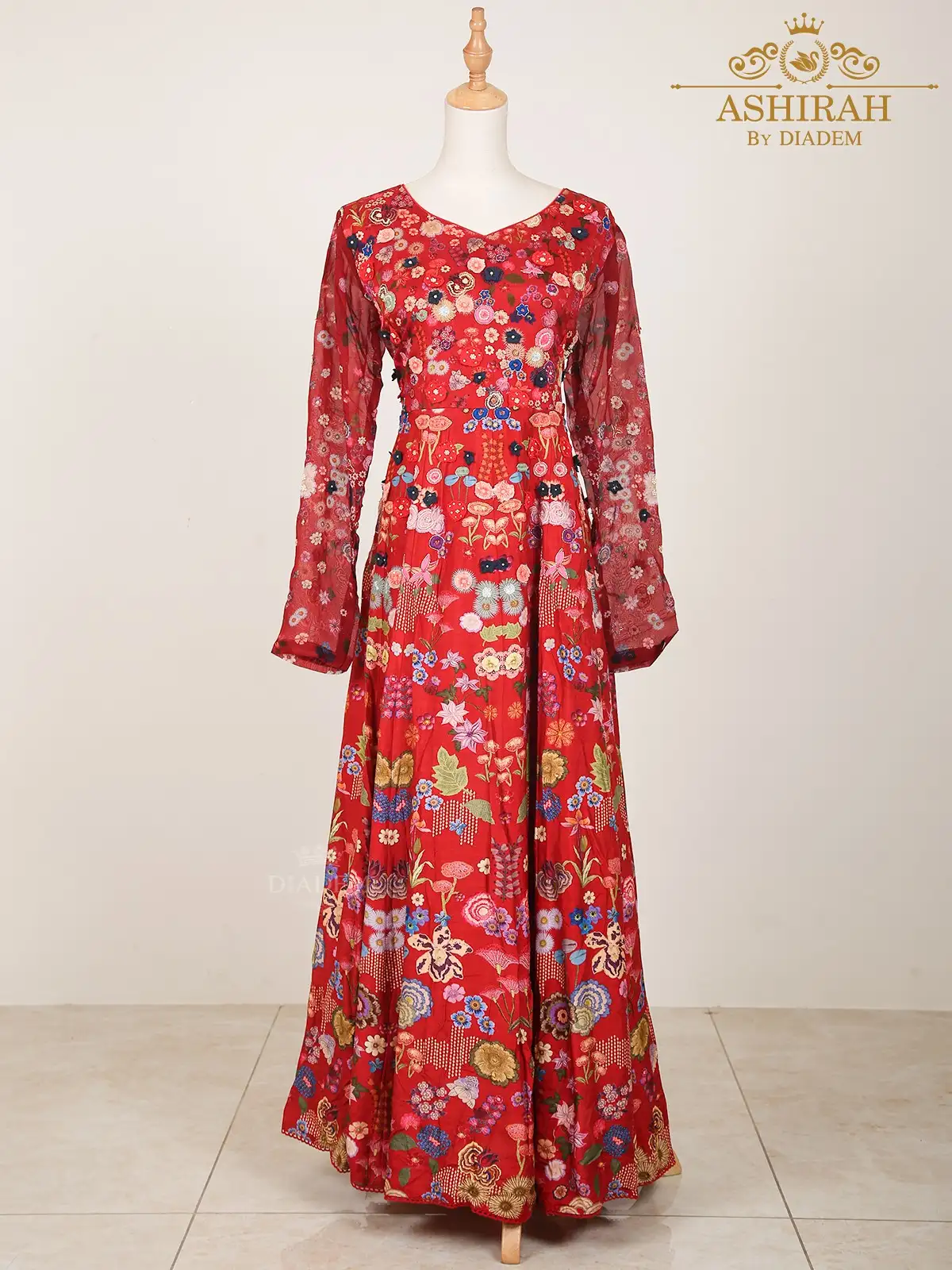 Red Long Kurti Adorned with Floral Printed Design and without Dupatta