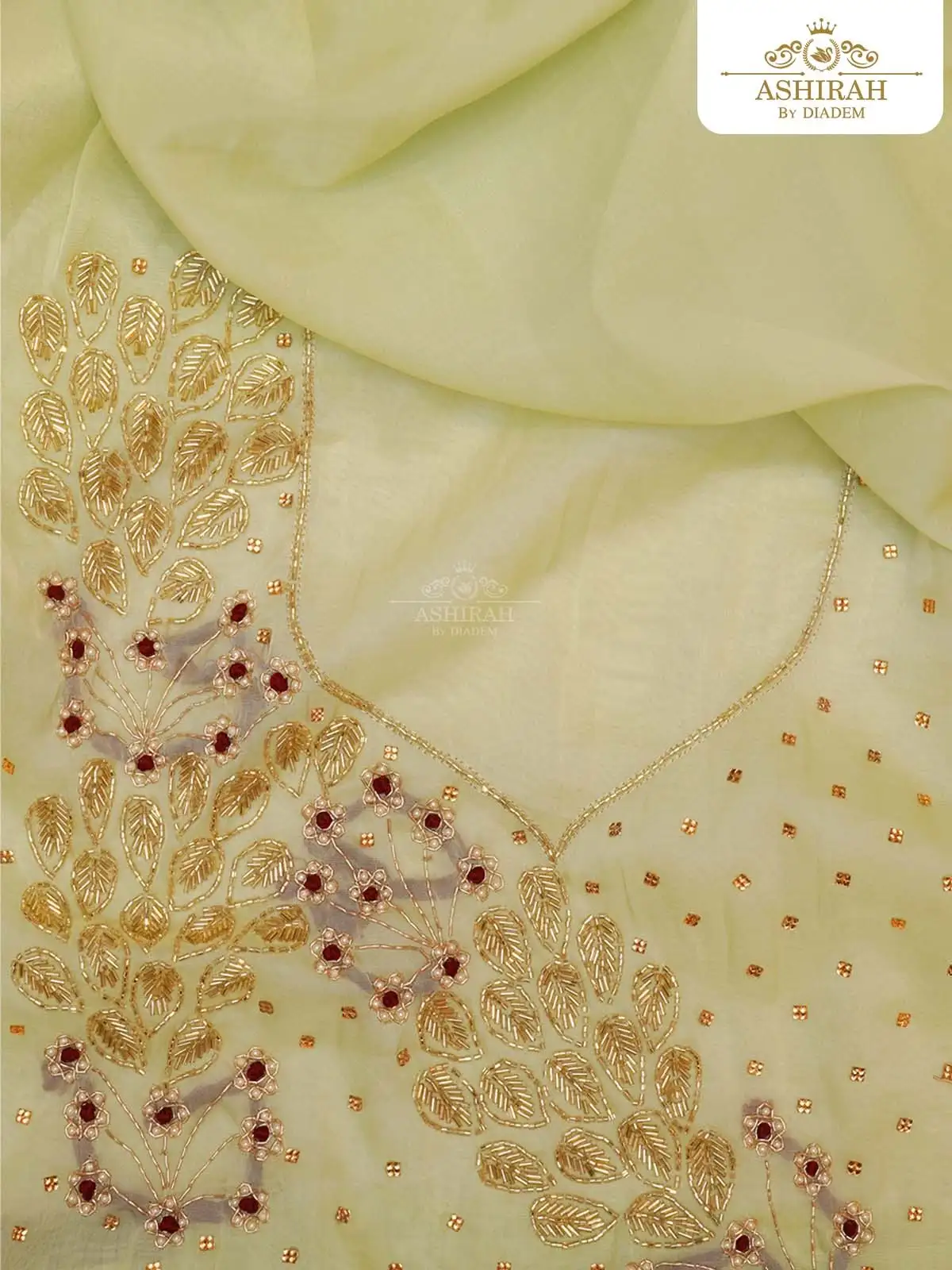 Pista Green Semi Organza Silk Saree With Floral Embroidery Border